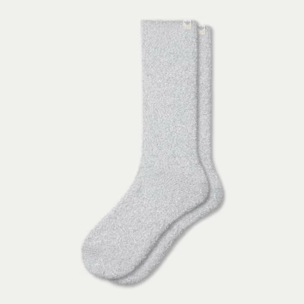 Anthropologie Bombas Sparkle Fuzzy Calf Socks in Silver Size Medium NEW
